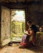 George Hardy The Reading Lesson oil on canvas